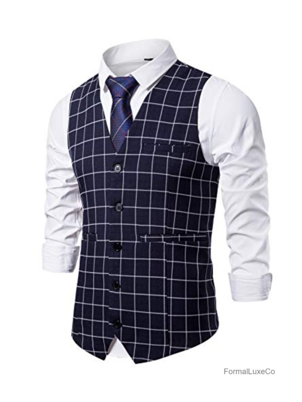 Mens Formal Business Suit Vest 5 Button Regular Fit Waistcoat for Suit Tuxedo